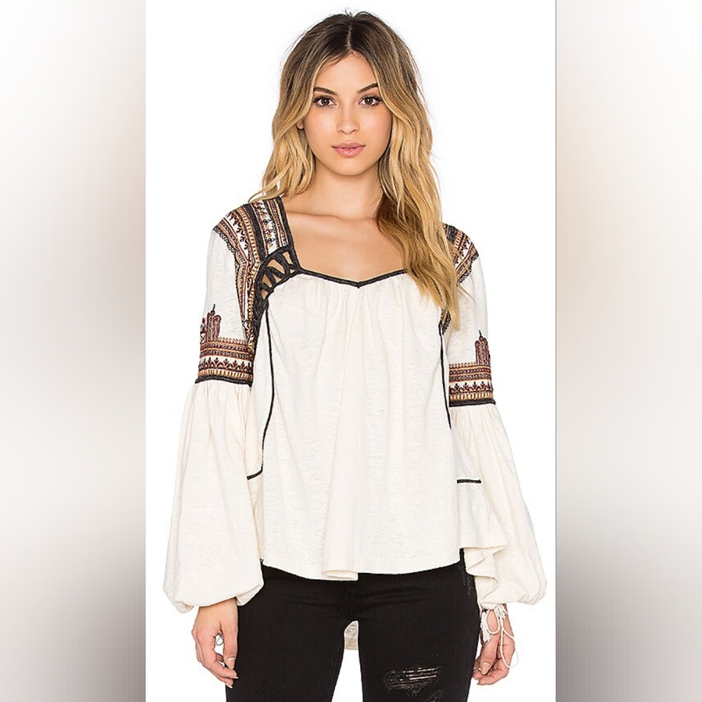 EUC Free People Snow Kisses, Embroidered Top, M